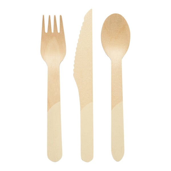 Sophistiplate birchwood spoon and fork set with cream handles.
