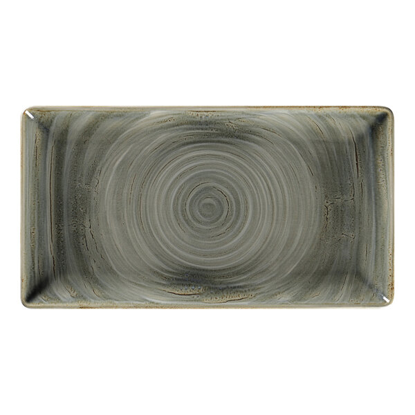 A rectangular peridot porcelain plate with a grey and white swirl pattern.