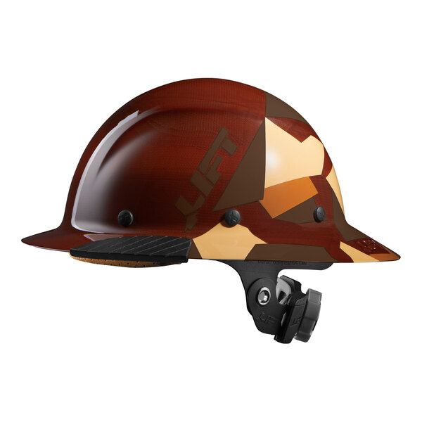 A Lift Safety Dax hard hat with a camouflage design.