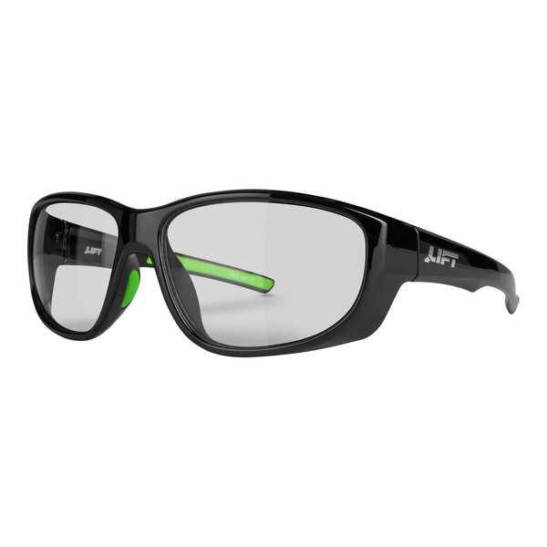 Lift Safety Guardian Safety Glasses in black and green with a clear lens.
