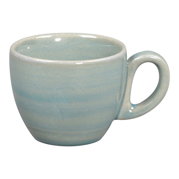 A close-up of the handle of a RAK Porcelain Sapphire espresso cup.