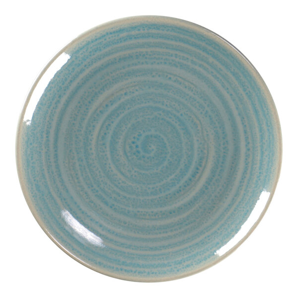A RAK Porcelain sapphire blue plate with white swirls.