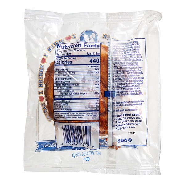 NeMo's Bakery Individually Wrapped Round Cinnamon Danish 4 oz. 12/Case