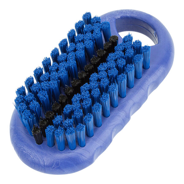 A blue Carlisle Sparta hand and nail brush with black and blue bristles.