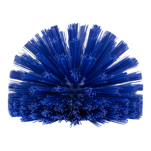 A blue round brush with long bristles.