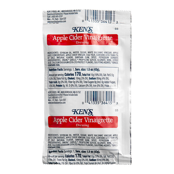 Ken's Foods Apple Cider Vinaigrette Packet 1.5 oz. 60/Case