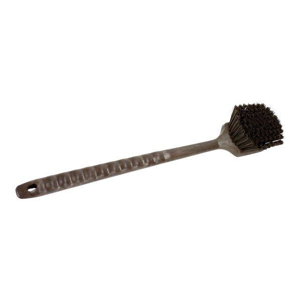 A brown Carlisle Sparta pot scrub brush with a long handle.