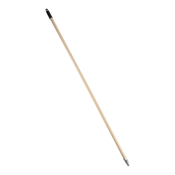 A long wooden stick with a black tip.