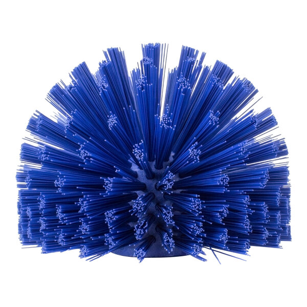 A blue round Carlisle brush with many bristles.