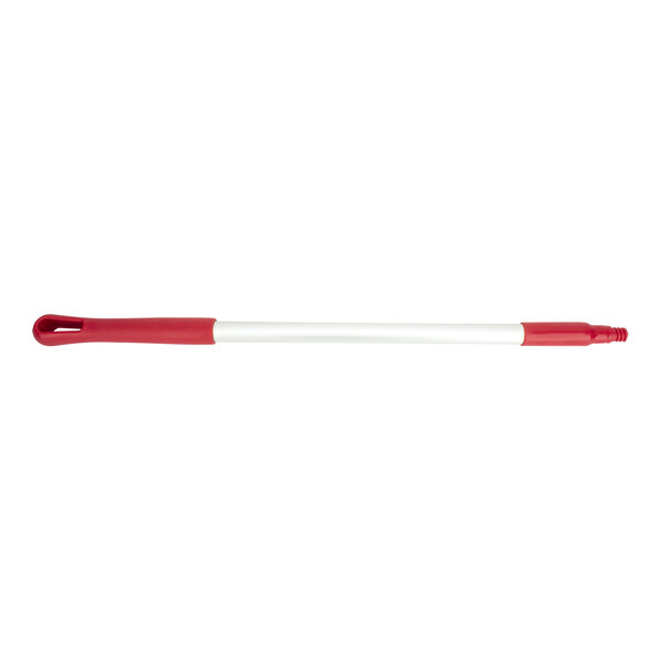 A red and white threaded aluminum handle.