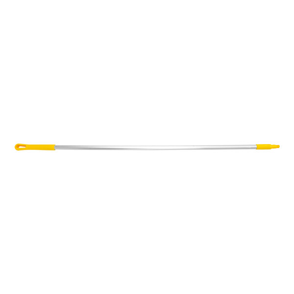 A yellow and silver threaded aluminum handle.