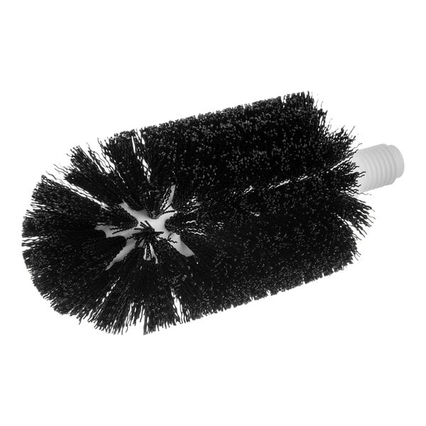 A black round Carlisle Sparta floor drain brush head with many bristles.