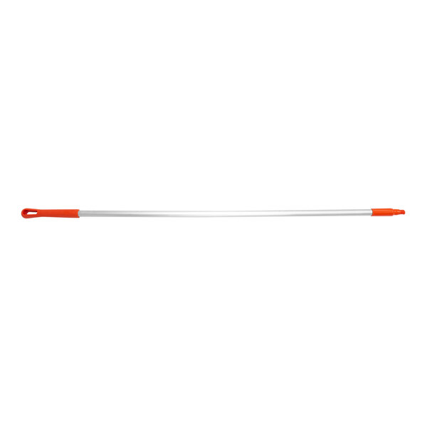 A long orange and white aluminum broom / squeegee handle.