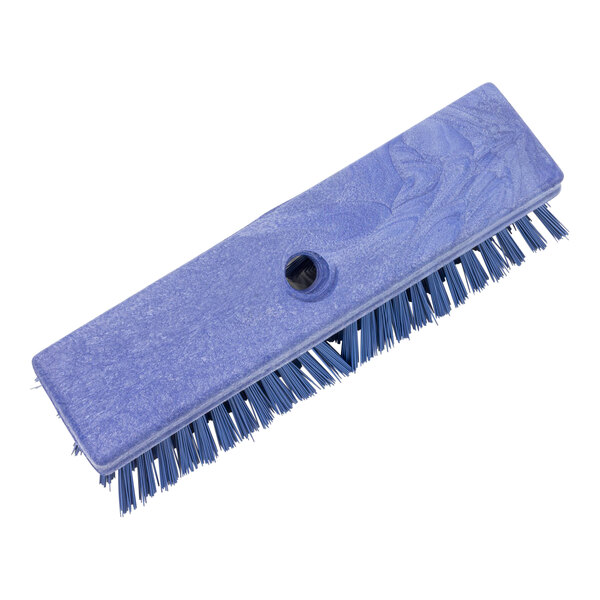 A blue Carlisle Sparta deck scrub brush with a black handle and a hole in it.