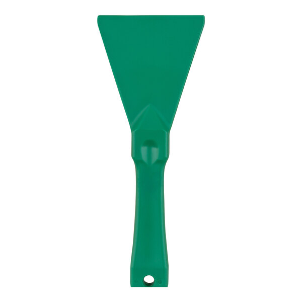 A green plastic Carlisle Sparta handheld scraper with a handle.
