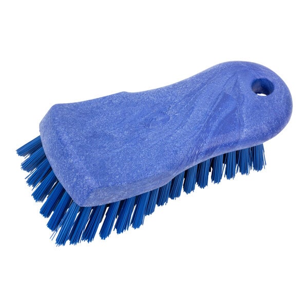 A Carlisle Sparta blue handheld scrub brush with blue bristles.
