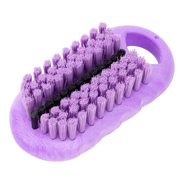 A purple Carlisle Sparta hand and nail brush with black and purple bristles.