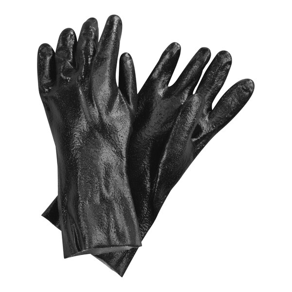 A pack of black San Jamar rubber gloves with cotton lining.