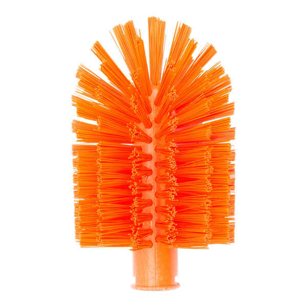 A close up of a Carlisle orange pipe and valve brush with bristles.
