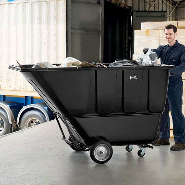 Lavex 1.5 Cubic Yard Black Forkliftable Standard-Duty Tilt Truck / Trash Cart (1,650 lb. Capacity)