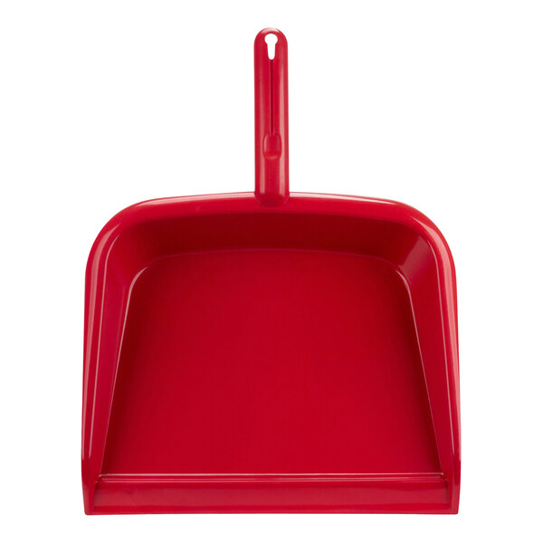 A red Carlisle Sparta handheld dustpan with a handle.