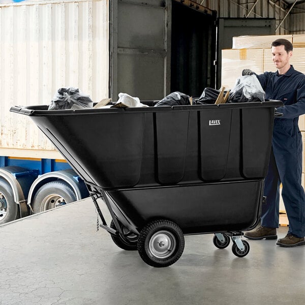 Lavex 1.5 Cubic Yard Black Towable Heavy-Duty Tilt Truck / Trash Cart (2,000 lb. Capacity)