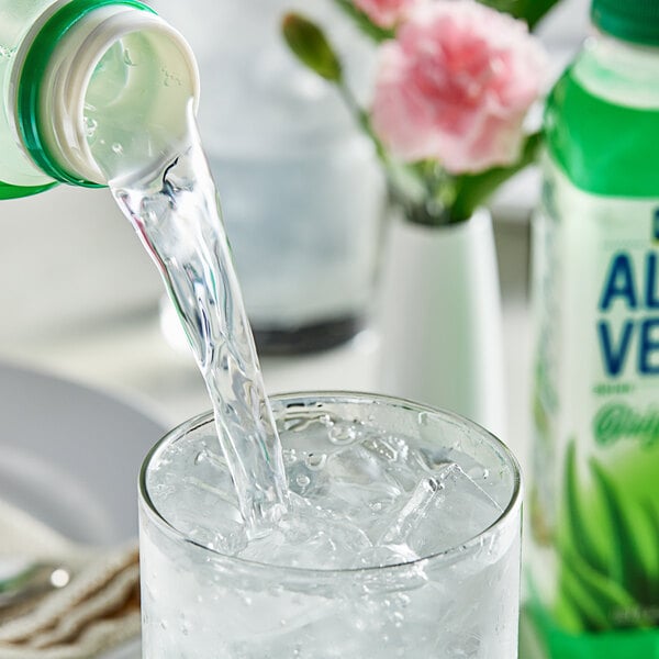 A close-up of a box of Goya Original Aloe Vera Drink on a white background.