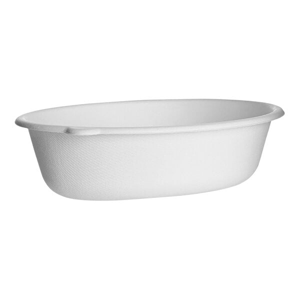 A white oval Eco-Products sugarcane bowl.