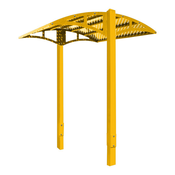 A yellow metal structure with a perforated roof.