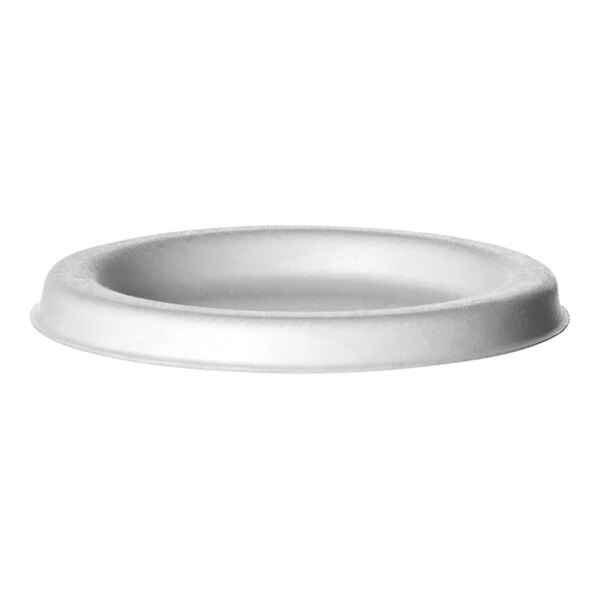 A white Eco-Products sugarcane portion cup lid on a white surface.