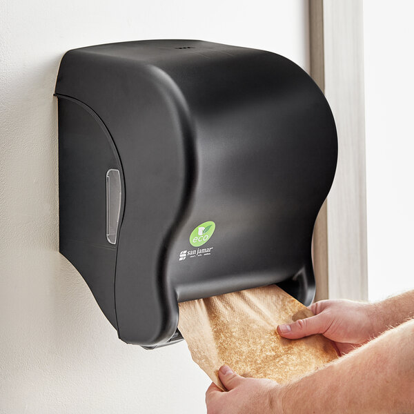 San Jamar Tear-N-Dry Essence EcoLogic T8000REBK Black Roll Towel Dispenser