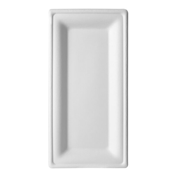 A white rectangular Eco-Products Vanguard sugarcane plate.