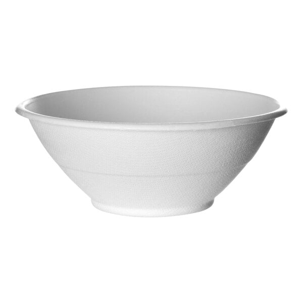 A white Eco-Products Vanguard sugarcane noodle bowl.