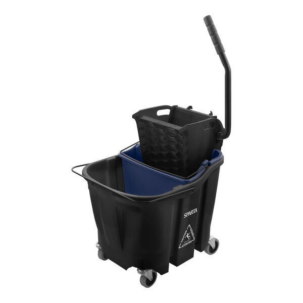 San Jamar 9690403 35 Qt. Black Mop Bucket with Side Press Wringer and