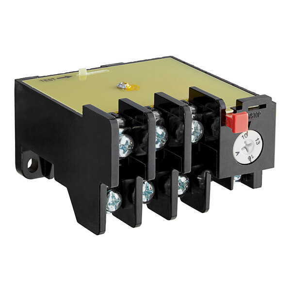 A black and yellow Estella thermal circuit breaker with several small metal buttons.