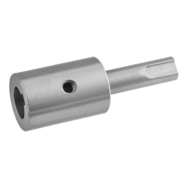 A stainless steel metal cylinder with a threaded hole in the center.