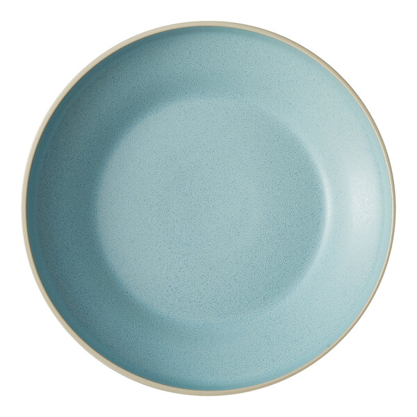 A blue plate with a white rim.