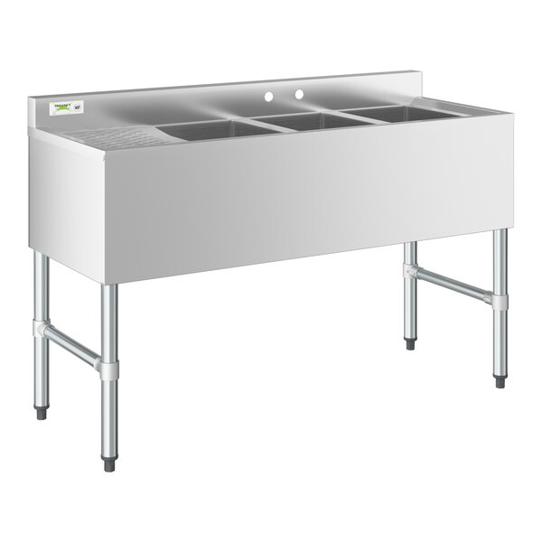 Regency 48" 18Gauge Stainless Steel 3 Compartment Underbar Sink with