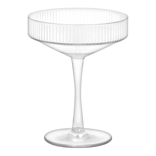 A clear plastic martini glass with a ruffled stem.