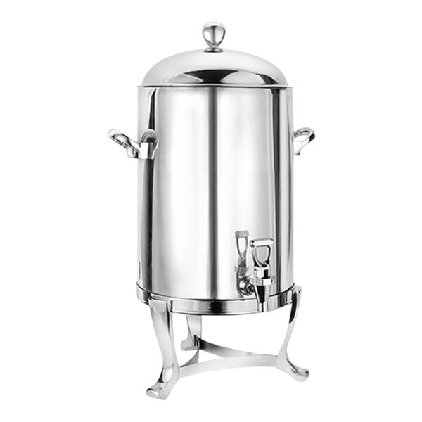 An Eastern Tabletop stainless steel coffee urn with a lid.
