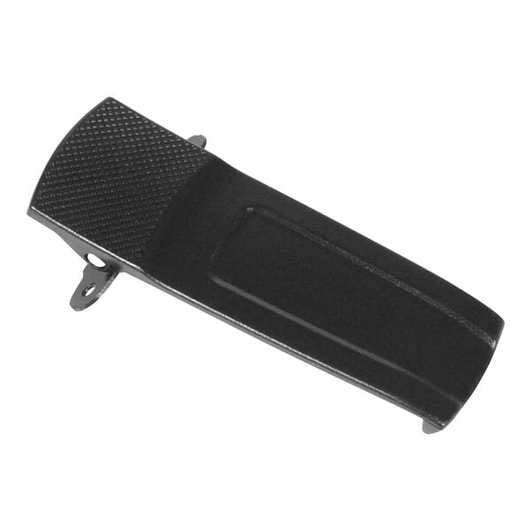 A black plastic clip for a Midland BR200 walkie talkie.