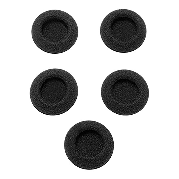 A group of black foam headset pads with a hole in the center.
