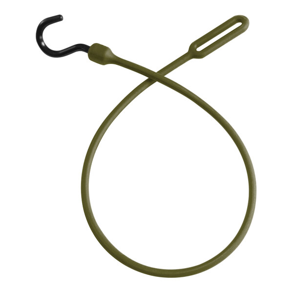 A military green Better Bungee cord with loop and black hook ends.