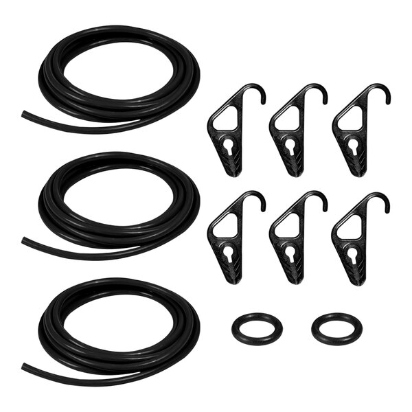 A group of black plastic Better Bungee hooks.