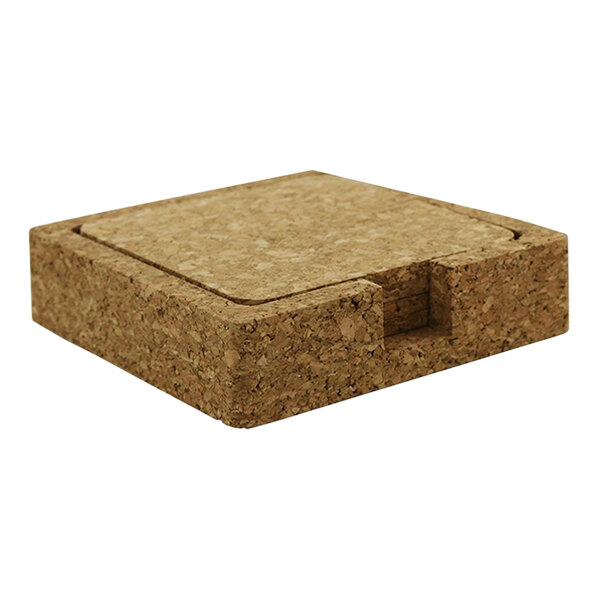 A Franmara square cork coaster with a square holder in it.