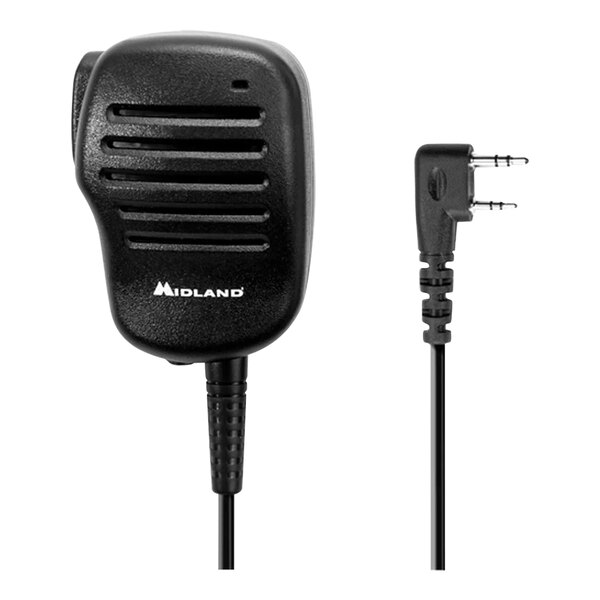 A Midland BizTalk BA4 black speaker microphone.