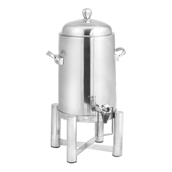 A stainless steel Eastern Tabletop Pillard coffee urn with a lid.