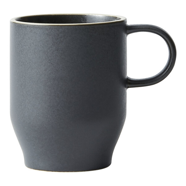 A black Oneida Moira stoneware mug with a handle.