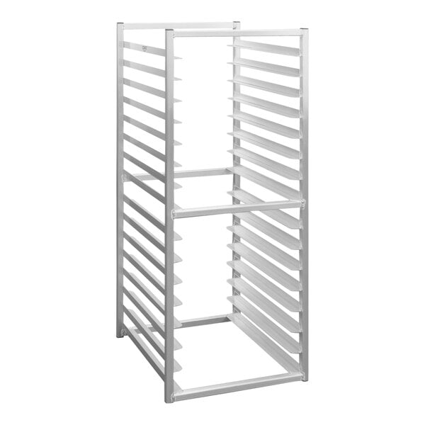 A white metal rack with shelves.