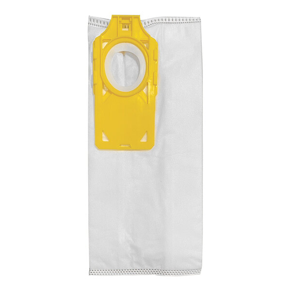 A yellow plastic bag with a round hole for HEPA H10 Filtration Vacuum Bag for Radiance Premium.